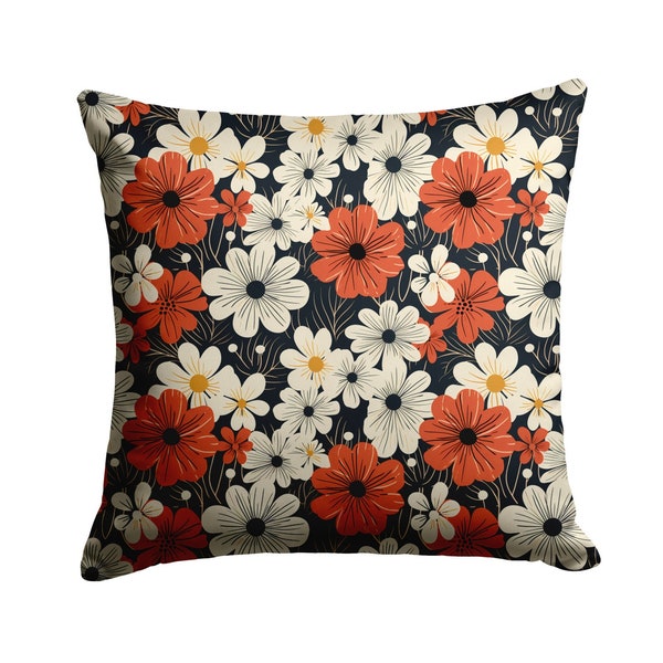 Black Floral Throw Pillow, Retro Floral Throw Pillow Cover, Black and Orange Flower Pillows, Floral Decorative Pillow, Flower Accent Pillow