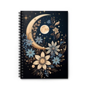 Magical Moon Notebook, Witchcore Botanical Notebook, Moon and Flowers, Celestial Notebook, Cottagecore Witchy Notebook