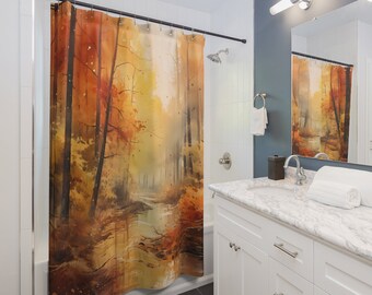 Autumn Forest Shower Curtain, Fall Forest Shower Curtain, Nature Scenery Landscape Shower Curtains