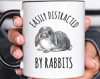 Easily Distracted by Rabbits Mug – Funny Bunny Lover Gift, Optional Name