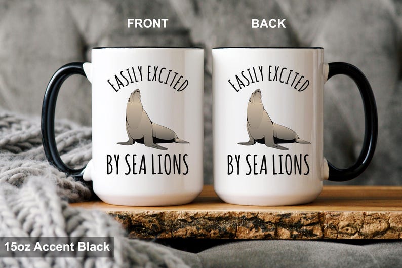 Sea Lion Mug, Funny Gift for Sea Lion Lover 15oz white w/black