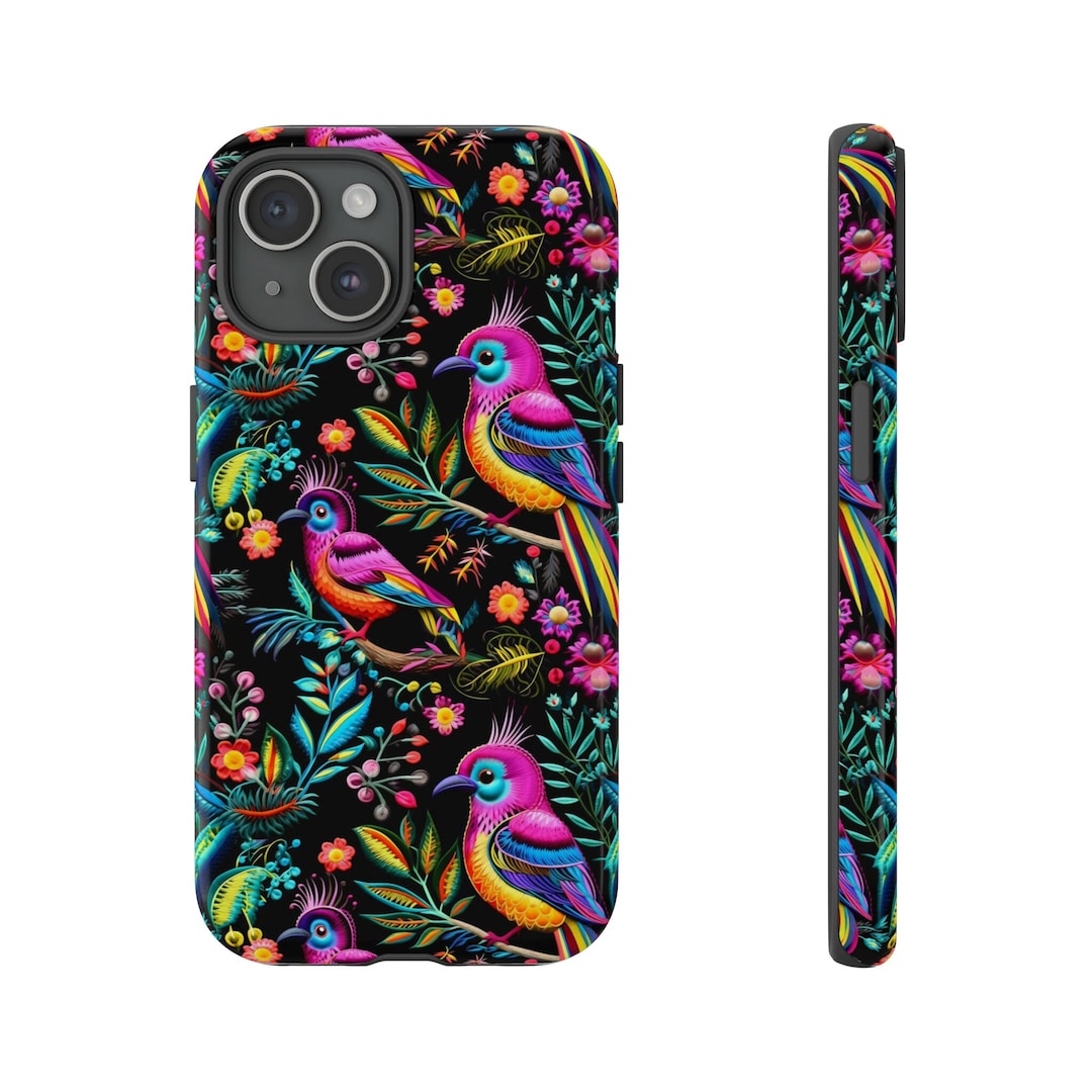 Neon Floral Wolves Small Cell Phone Purse