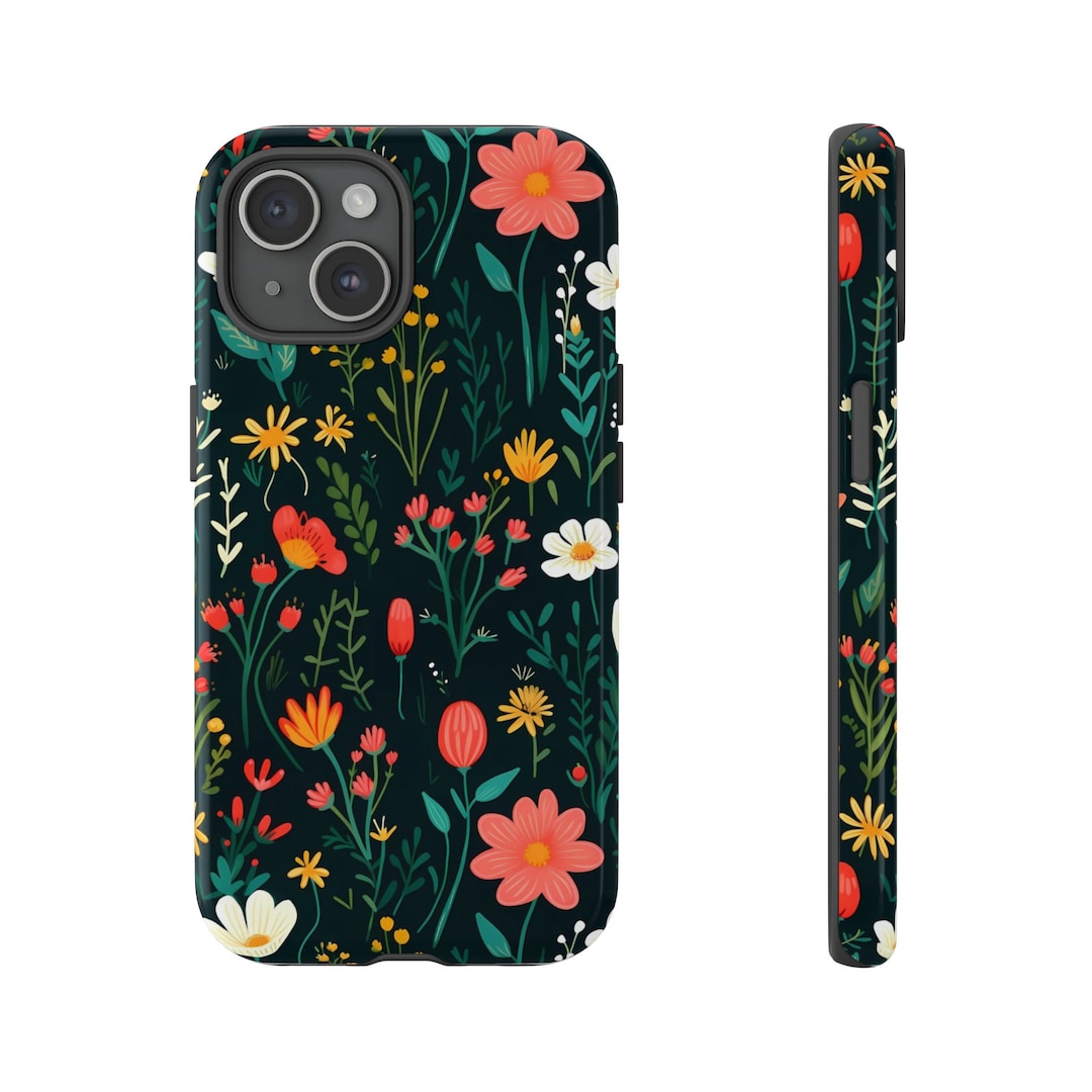 Dark Green Wildflower Phone Case, Green Floral Phone Case, Flower Phone