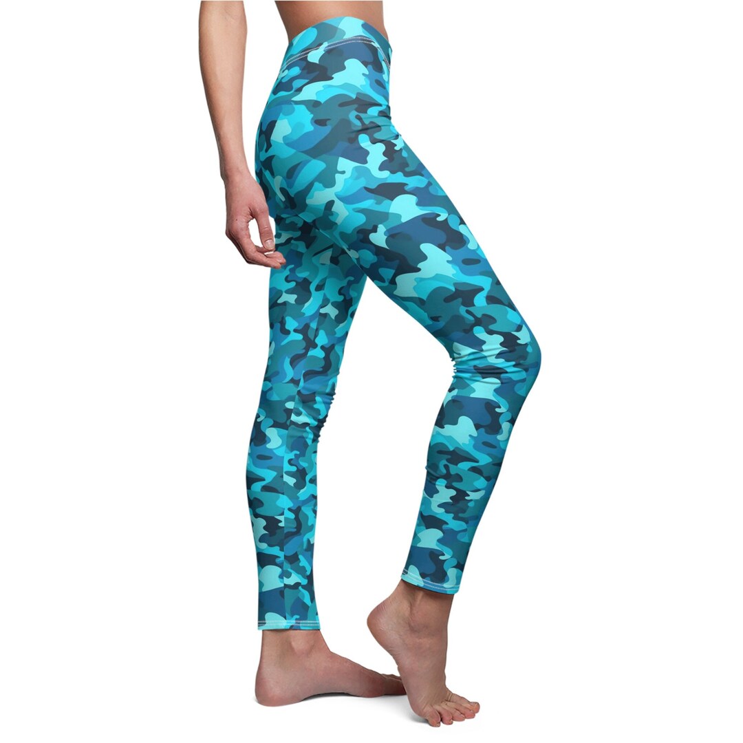 Turquoise Camouflage Leggings for Women, Turquoise Workout Leggings ...