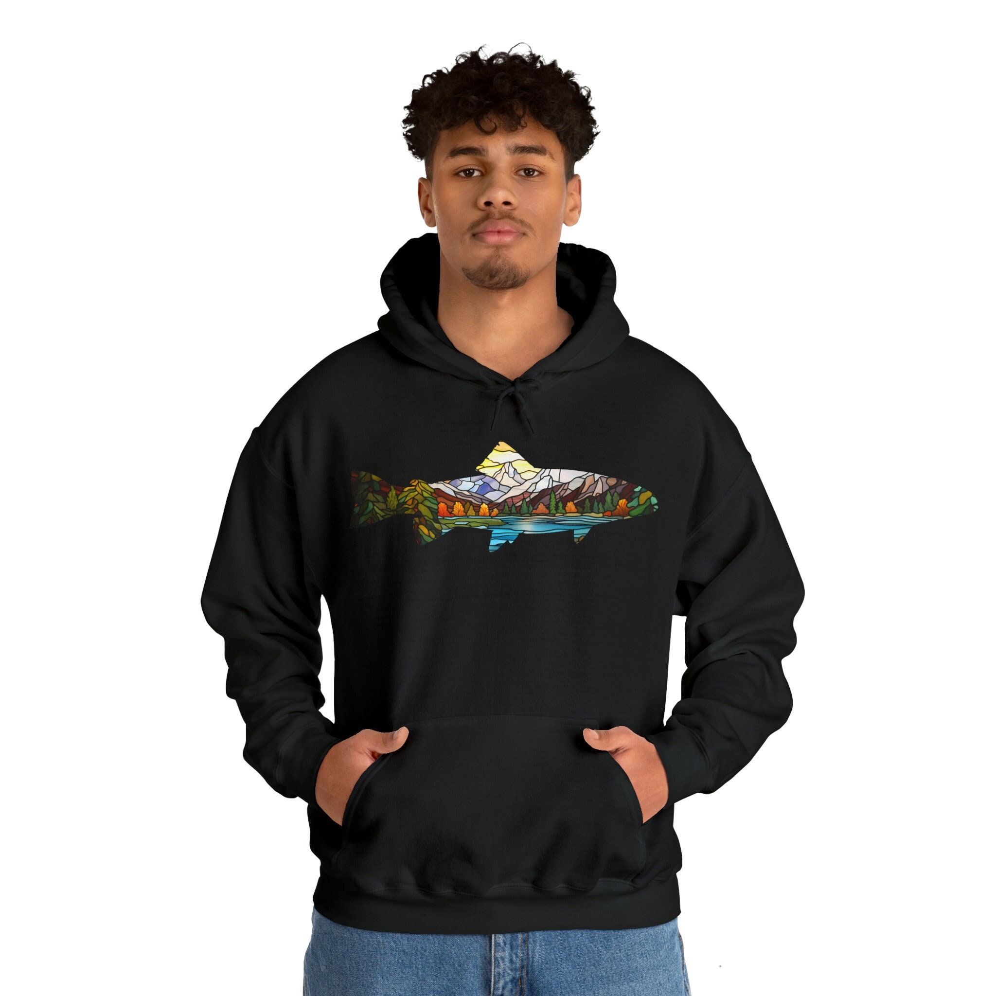 Fish Trout Mountains Hoodie, Fishing Sweatshirt, Fish Hoodie, Trout Hoodie, Fly Fishing Hoodie, Fish Sweater, Fishing Sweater