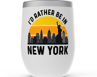 New York City Skyline Stemless Wine Glass Cool NYC Souvenir or gift for trav... 