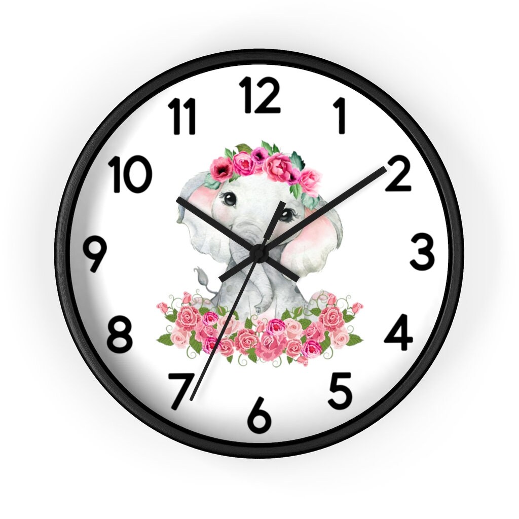 Elephant Floral Wall Clock Elephant Clock Baby Girl Bedroom Etsy