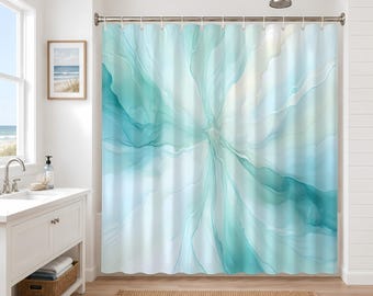 Abstract Aquamarine and Teal Shower Curtain 71"x74", Beachy Bath Decor