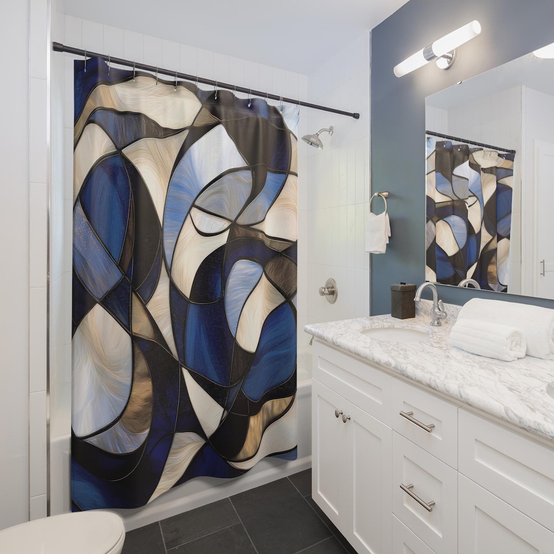 St Bernard Blue Pattern Print Bathroom Shower Curtain