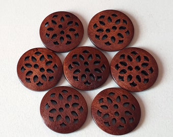 CHERRY BLOSSOM Coffee Brown / 25mm / Wooden Filigree Buttons / Sewing Buttons