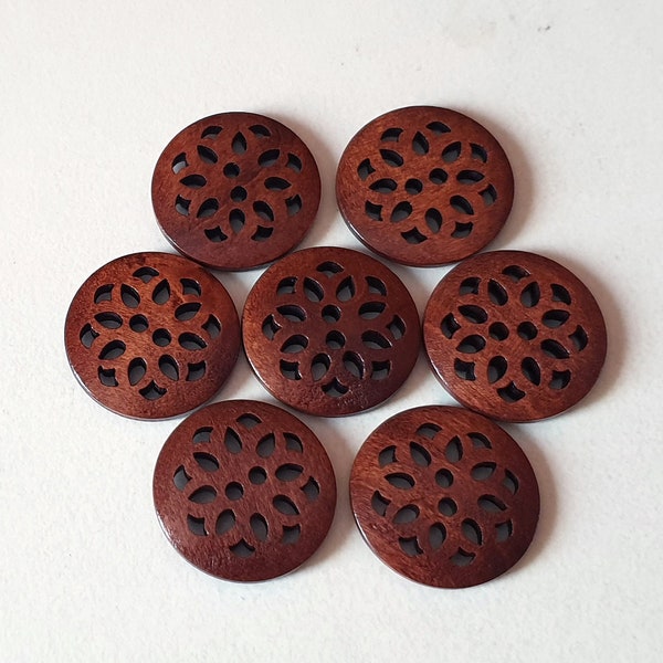 CHERRY BLOSSOM Coffee Brown / 25mm / Wooden Filigree Buttons / Sewing Buttons