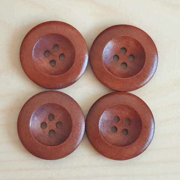 THICK EDGE 4-HOLE Maroon Brown / 25mm / Wooden Buttons / Reddish Brown Buttons / Sewing Buttons