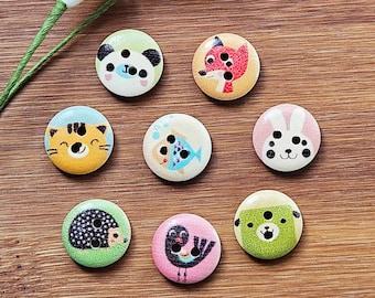 BABY ANIMALS / 15mm / Wooden Buttons / Sewing Buttons