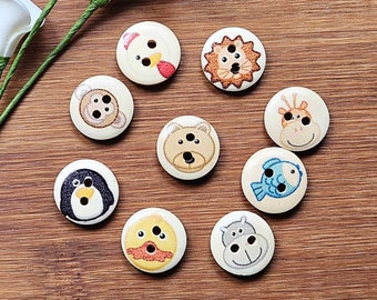 ANIMAUX / 15 mm / Boutons en bois / Boutons de couture