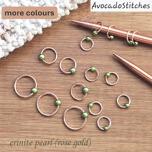 ERINITE PEARL Stitch Markers / 10 pcs / Rose Gold or Silver / Snag Free Stitch Markers / Knitting Notions