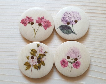 SIMPLY FLOWERS / 30 mm / Lot de 6 boutons / Boutons en bois / Boutons de couture