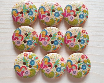 SPRING MEADOW / 18mm / Set of 6 buttons / Wooden Buttons / Sewing Buttons