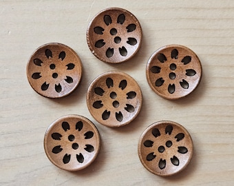 CARNATION BROWN / 18mm - 6 buttons / Wooden Filigree Buttons / Sewing Buttons