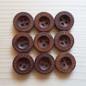 DASH COFFEE BROWN 4-Hole / 12.5-20mm / Set of 8 buttons / Wooden Buttons / Sewing