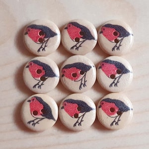 RED BIRD / Wooden Buttons / 15-20mm (Set of 8)