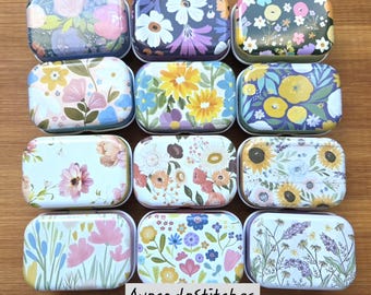 Clearance // DREAMY PETAL Square Notion Storage Tin / Storage for Knitting Crochet Sewing Notions / Stitch markers Storage / Notion Storage