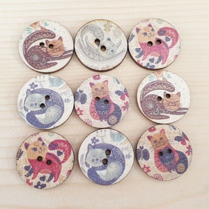 CAT ART / 20-25mm / Wooden Buttons / Sewing Buttons