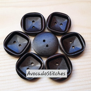 Clearance // ROUND SQUARE Dark Brown/ 28mm - 4 buttons / Wooden Buttons / Sewing Buttons