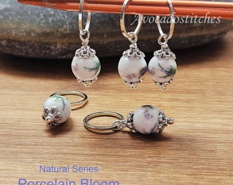 PORCELAIN BLOOM (Ceramic Stones) - 5 pieces / Knitting Crochet Stitch Markers / Notions