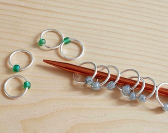 10 pcs - EMERALD / BLUISH GREY Frosted Silver Snag Free Markers / O Ring / Accessories (up to 9mm needles)
