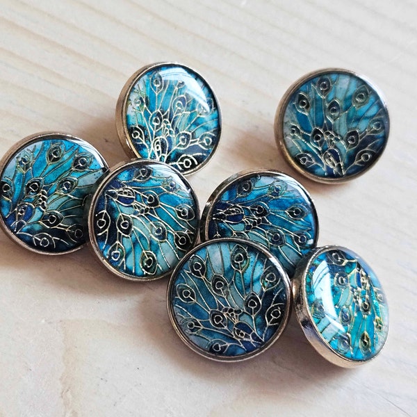 PEACOCK / 18mm - 4 buttons / Metal Shank Buttons / Sewing Buttons