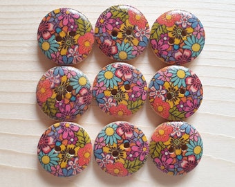 FLOWER GARDEN / 18mm / Wooden Buttons / Sewing Buttons