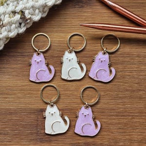 GLITTER CATS - 5 pieces / Knitting Crochet Stitch Markers / Notions