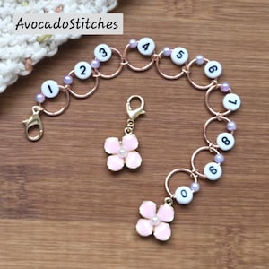 BLOOMING BLUSH Progress Keeper Chain / Numbered Stitch Markers Chain / Row Counter Chain / Knitting Stitch Markers / Notions