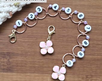 BLOOMING BLUSH Progress Keeper Chain / Numbered Stitch Markers Chain / Row Counter Chain / Knitting Stitch Markers / Notions