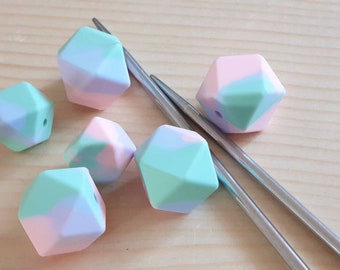 HEXAGONAL PASTEL Pink Blue Stitch Stoppers / Knitting Needle Stoppers / Point Protection / Notions