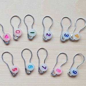 RAINBOW BEADS Numbered Bulb Pins Stitch Marker Set 11 pcs Row Counter Markers / Bulb Pins / Crochet Knitting Classic silver