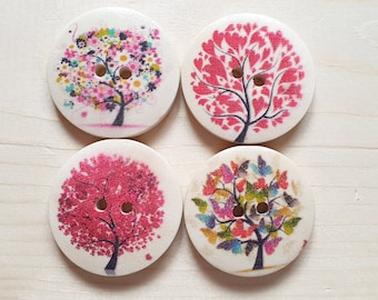 RAINBOW OAK TREE / 30mm - 6 buttons / Wooden Buttons / Sewing Buttons