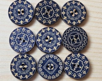 NAVY MANDALA / 15-25mm / 8 buttons / Wooden Buttons / Sewing Buttons