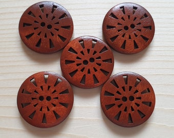 ÉOLIENNES Marron marron / 25 mm / Lot de 6 boutons / Boutons en bois filigrane / Boutons de couture