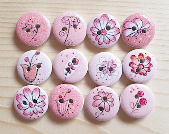 FLOWERS' LOVE / 15mm / Set of 8 buttons / Wooden Buttons / Sewing Buttons