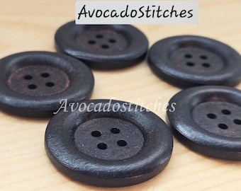 Clearance // THICK EDGE 4-HOLE Dark Brown / 35mm - 6 buttons / Wooden Buttons / Sewing Buttons