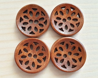 FLEUR DE CERISE Marron clair / 20 mm - 6 boutons / Boutons en bois filigrane / Boutons de couture