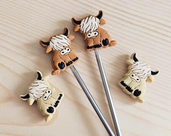 Set of 2* - HIGHLAND CATTLE Knitting Needle Stoppers / Animal Stitch Stoppers / Wild Animal Point Protectors / Knitting Accessories