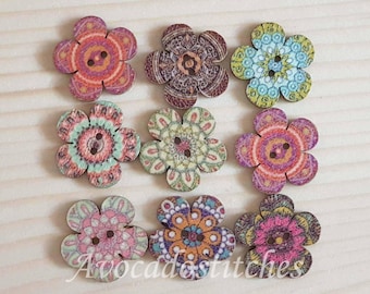 FLOWER ART / 15-25mm / 8 buttons / Wooden Buttons / Sewing Buttons