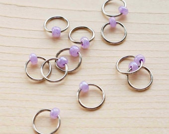 PEARL PURPLE (Antique Silver) Stitch Markers / 10 pcs / Snag Free Stitch Markers / Notions