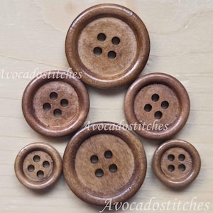 4-HOLE BROWN / 12.5-25mm / Set of 10 buttons / Wooden Buttons / Sewing Buttons