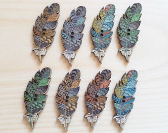 Clearance // BOHO FEATHER / 40*15mm / 8 buttons / Wooden Buttons / Sewing Buttons