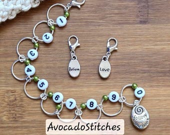 HEARTFELT JOURNEY Progress Keeper Chain / Numbered Stitch Markers Chain / Row Counter Chain / Knitting Stitch Markers / Notions