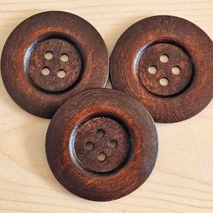 XLarge COFFEE BROWN 4-HOLE / 30mm / Set of 2 buttons / Wooded Buttons / Sewing Buttons