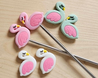 FLAMINGO STITCH STOPPERS / Knitting Needle Stoppers / Point Protection / Notions